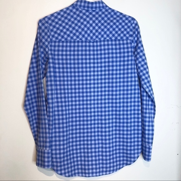 J. Crew Crinkle Gingham Boy Shirt Blue Plaid, size 00 - Picture 5 of 9